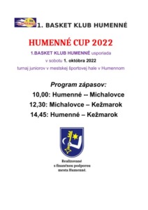 BASKETBALOVÝ TURNAJ JUNIOROV HUMENNÉ CUP 2022